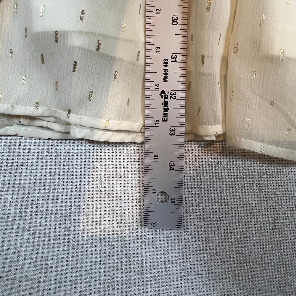 Sweet Wanderer Boho Midi Dress Cream Ruffle Sleeve Tie Waist Gold Size L - Picture 7 of 8